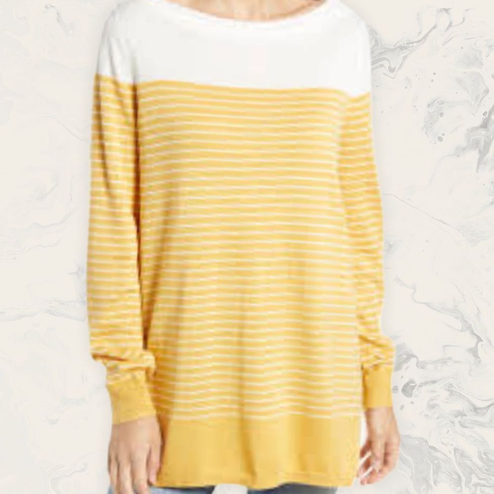 Caslon Women’s Color Block Stripe Sweater - Size L - Yellow Placed Stripes